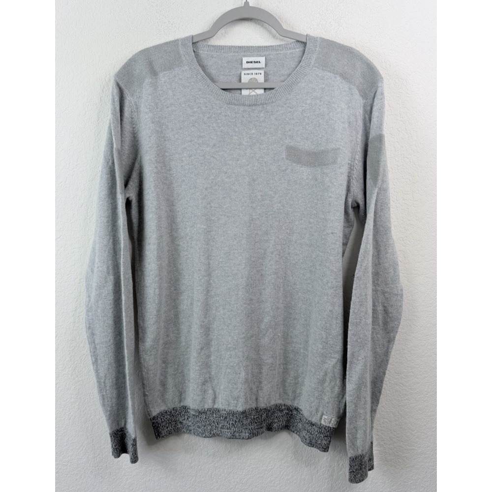 Diesel Wool Blend Sweater Crewneck Men's XL Gray Contrast Trim Designer Preppy